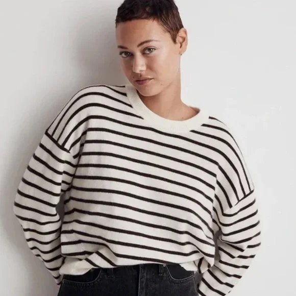 Madewell Responsible Striped Black and White Cashmere Sweater - Picture 2 of 5